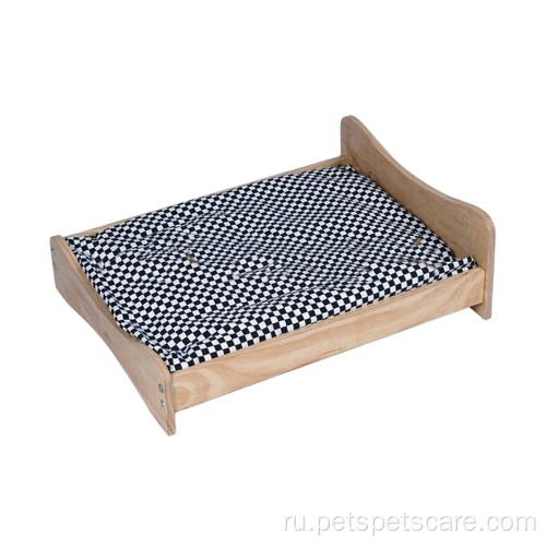 Деревянная кровать для домашних животных с плюшевым ковриком для кошек и собак
